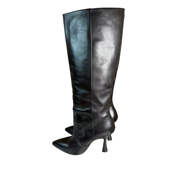 Stuart Weitzman Parton Black Leather Knee High Boots Sz 5 Pointed Toe Stiletto - Picture 6 of 16